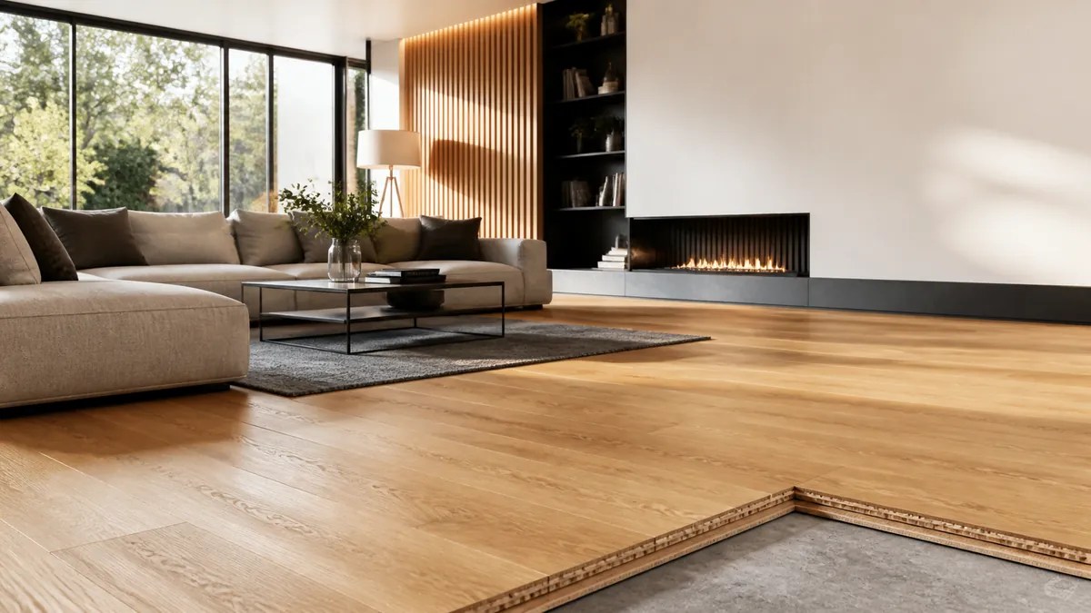 Engineered wood flooring in a modern living room