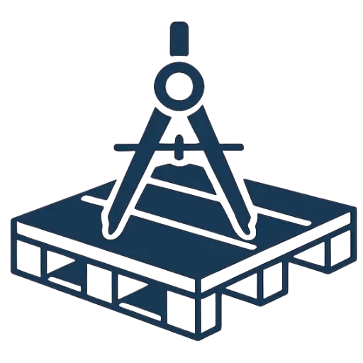 Custom pallet manufacturing icon with measuring compass on wood pallet