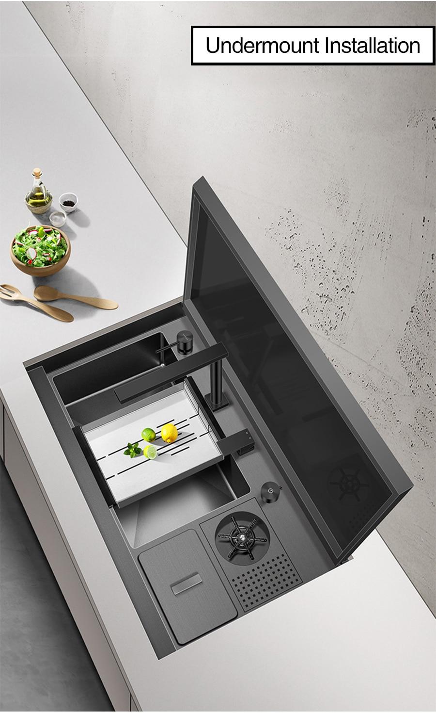 Concealed Black Nano Kitchen Sink Set with Glass Rinser
