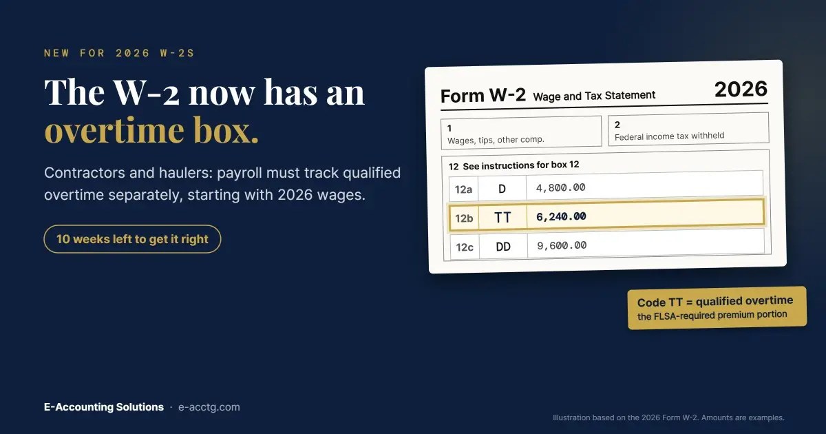 2026 Form W-2 Box 12 with new code TT for qualified overtime highlighted