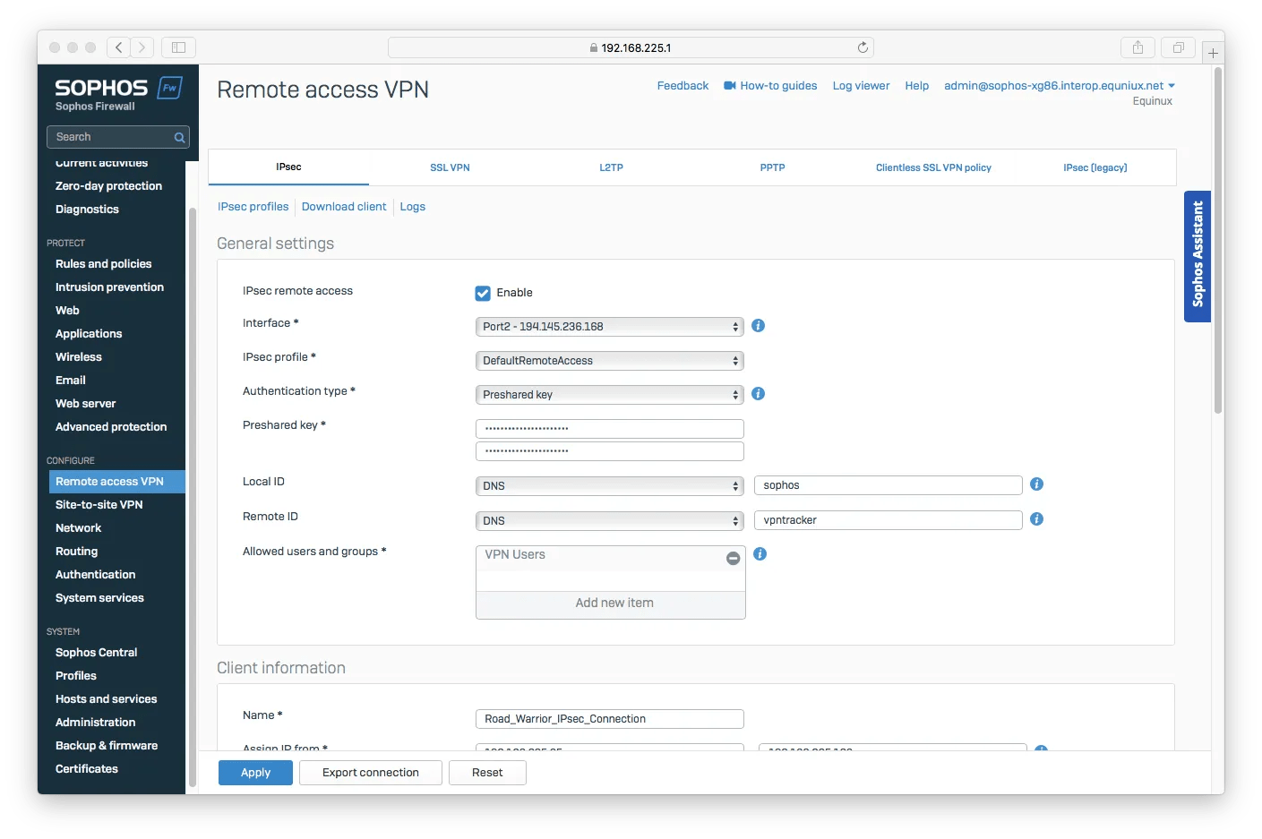 Sophos IPsec Remote Access VPN Şeması