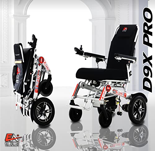 EAONE D9X PRO, ONE CLICK AUTOMATIC FOLDING LIGHTWEIGHT MOTORIZED ELECTRIC WHEELCHAIR, 500W MOTORS, HEAVY-DUTY, PORTABLE ELECTRIC WHEELCHAIR,  (18” SEAT WIDTH) (Silver)