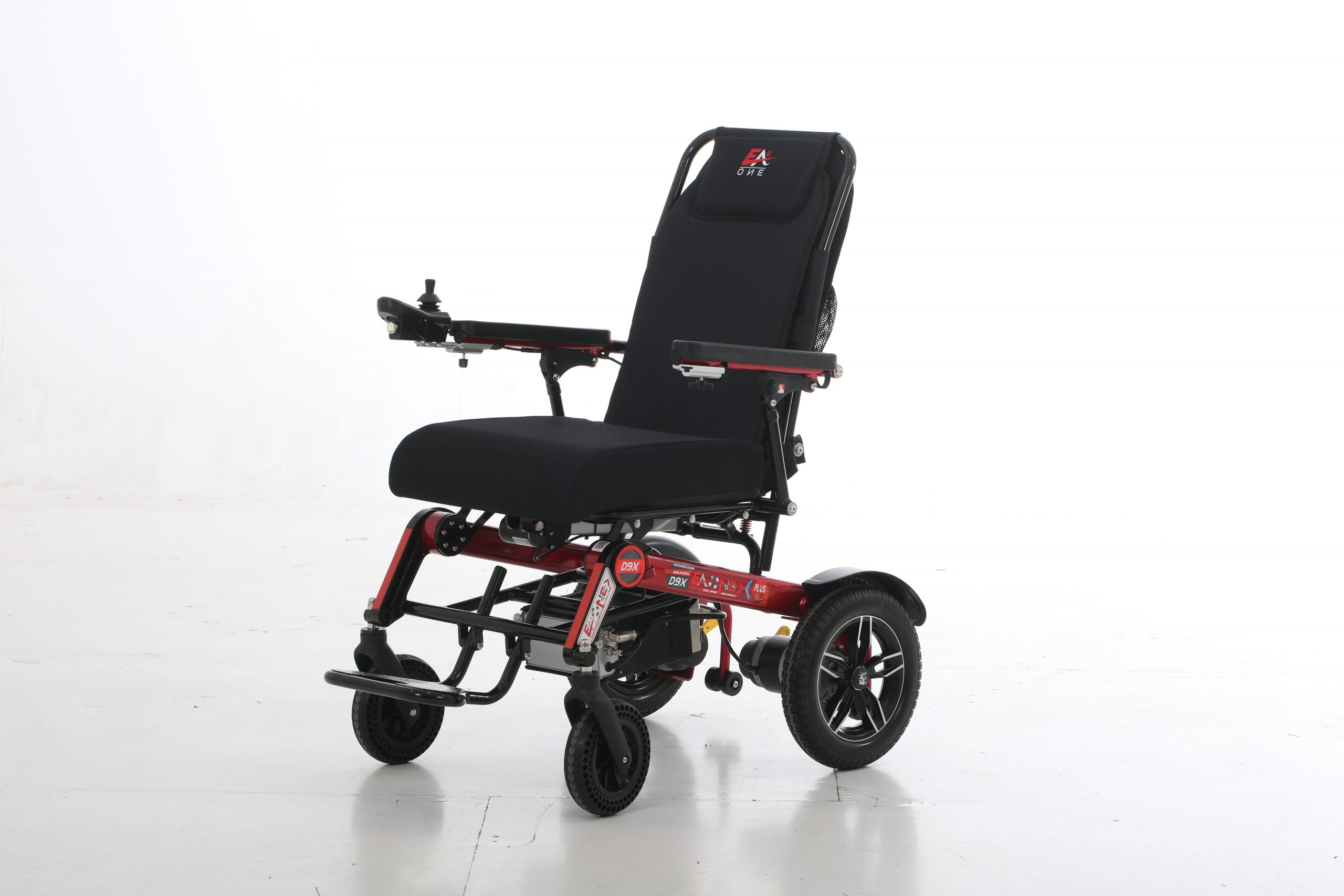 2025 EAONE D9X PRO, ONE CLICK AUTOMATIC FOLDING LIGHTWEIGHT MOTORIZED ELECTRIC WHEELCHAIR, 500W MOTORS, PORTABLE ELECTRIC WHEELCHAIR (21.5” SEAT WIDTH) (Red & Black)