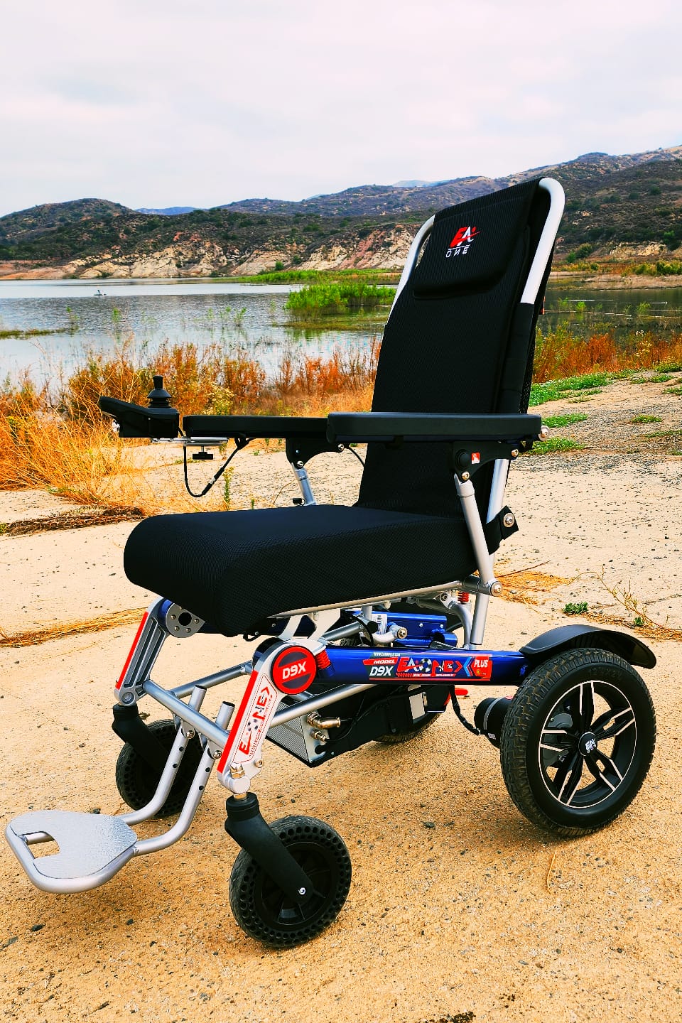 7 COLORS, 2024 EAONE D9X PRO, ONE CLICK AUTOMATIC FOLDING LIGHTWEIGHT MOTORIZED ELECTRIC WHEELCHAIR, 500W MOTORS, HEAVY-DUTY, PORTABLE ELECTRIC WHEELCHAIR (21.5” SEAT WIDTH) (Blue &Silver)