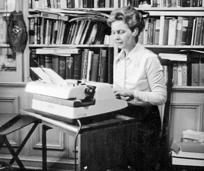 Phyllis Schlafly working at home