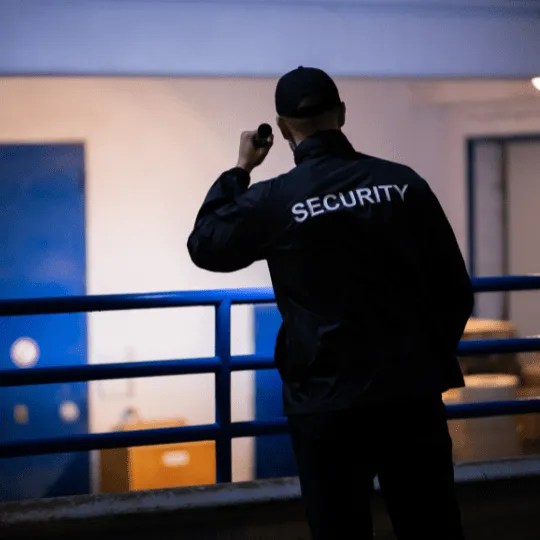 Security officer service being performed on a stairwell.