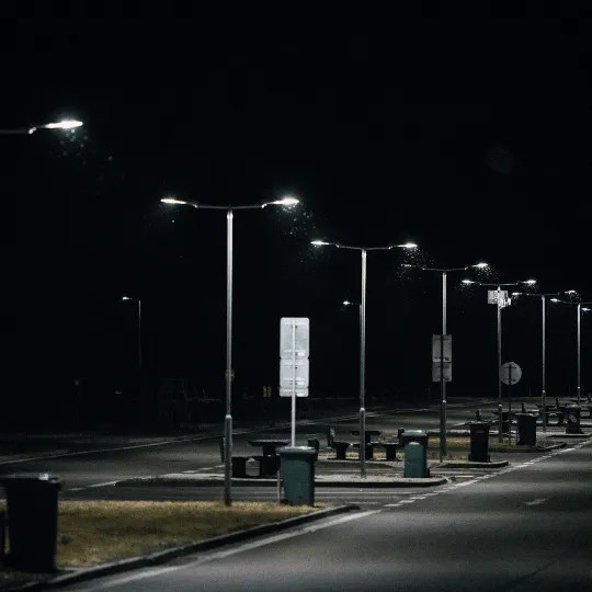 The streets at night with light illuminating.