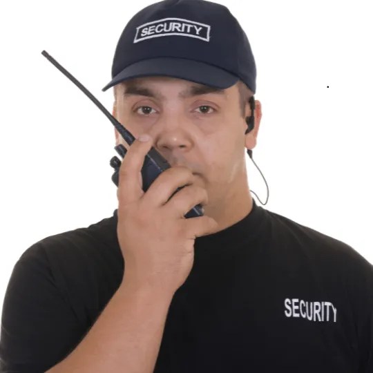 Talking on the microphone during a security patrol near me.