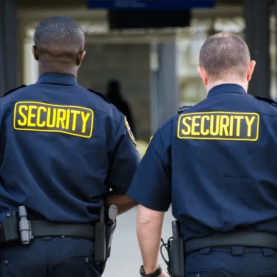 Two officers stanidng side by side during security guard training.