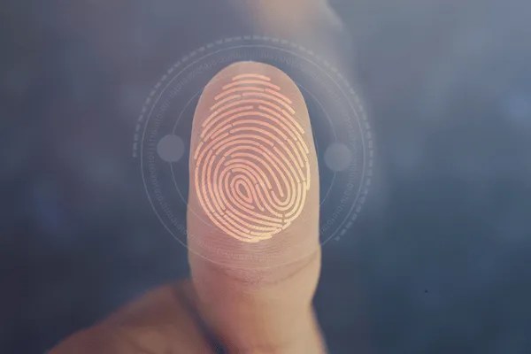 A live scan fingerprintted thumb.