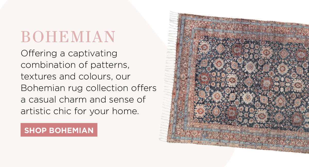 2021 Rug Collection: Offering a captivating combination of patterns, textures and colours, our Bohemian rug collection offers a casual charm and sense of artistic chic for your home.