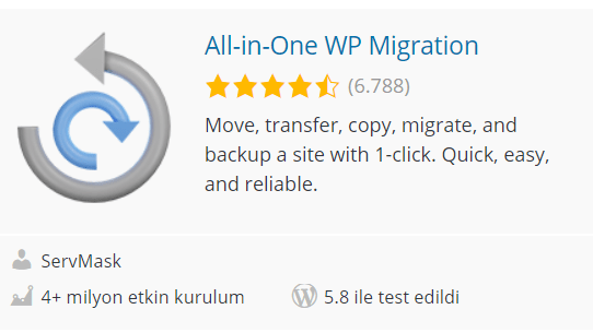 All in one wp migration - WordPress Eklentileri