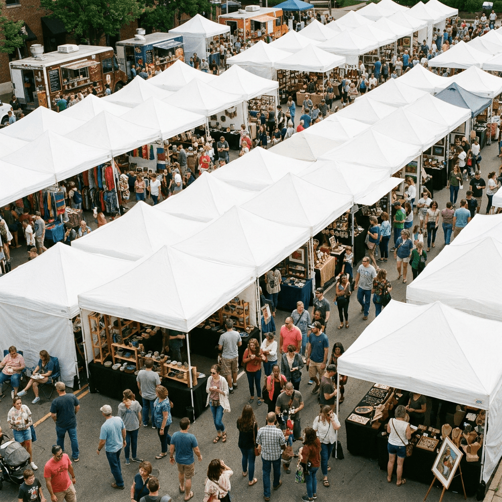 overhead view of an outdoor art show event