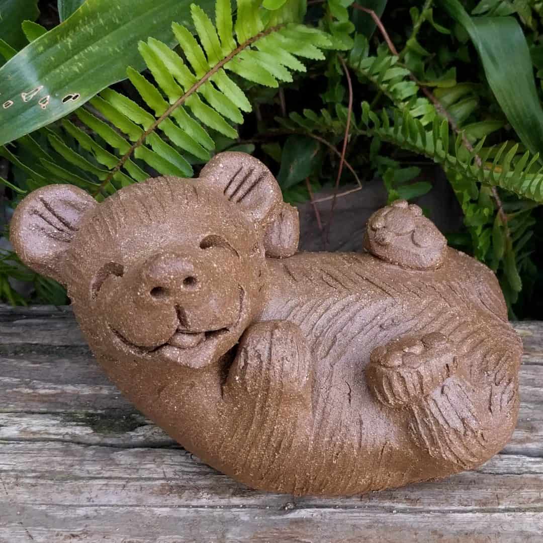 Happy Bear on Back - Margaret Hudson's Earth Arts Studio