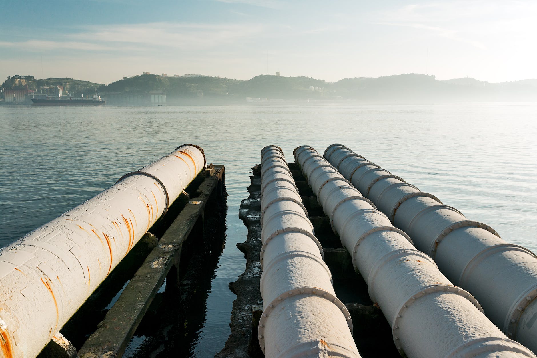 sewage pipes in the lake