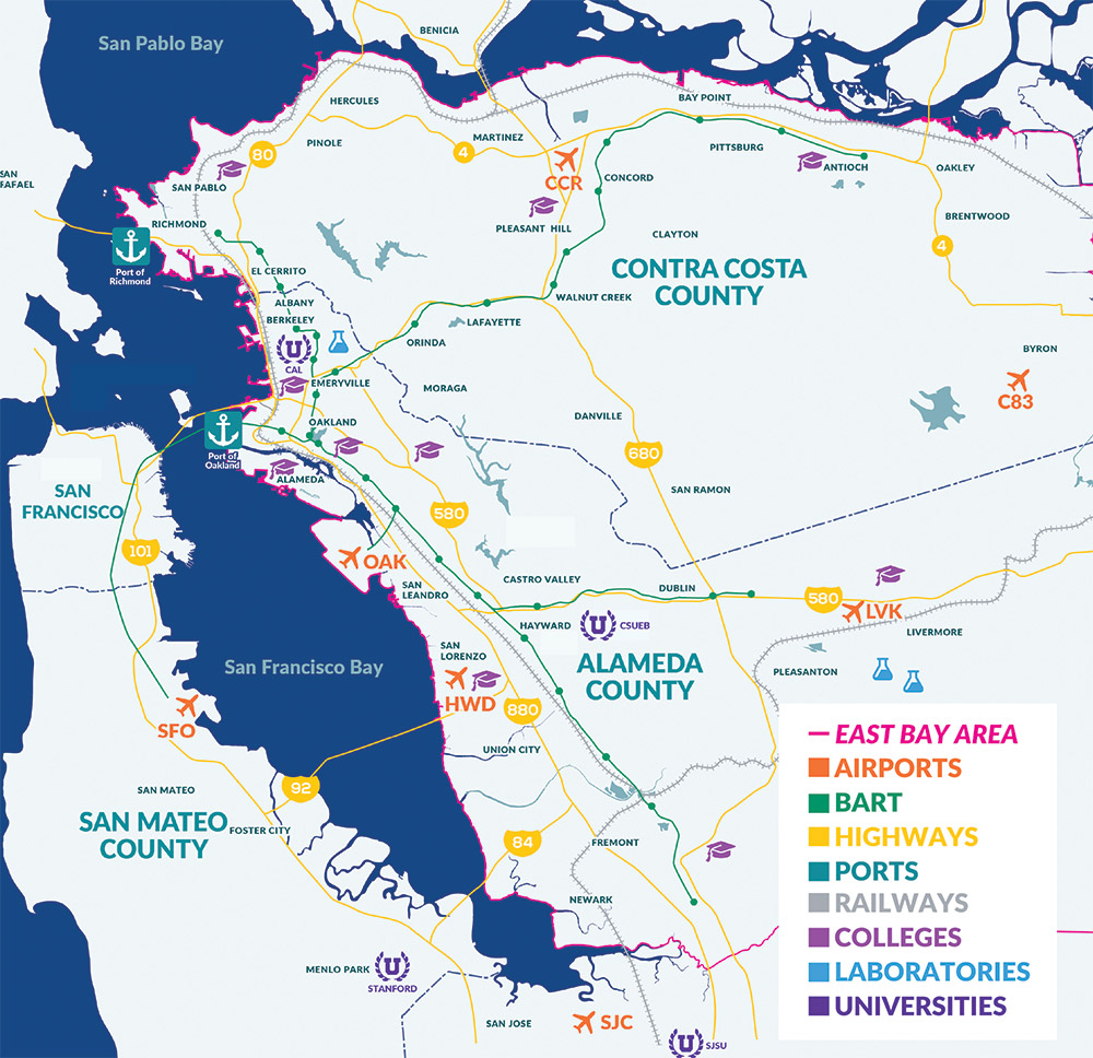 Map Of California Bay Area Cities Map Of The Bay Area Greg Franco East Bay Brochure Map 