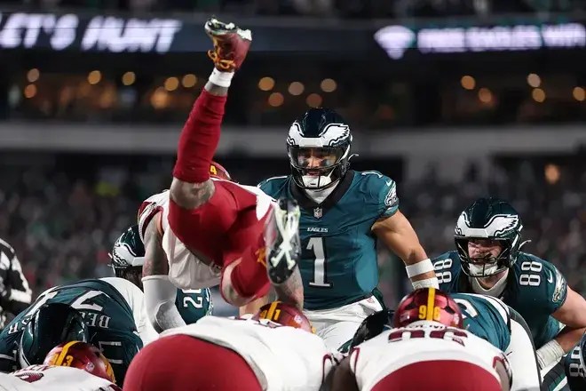 washington commanders vs philadelphia eagles match player stats, jalen hurts rushing td, eagles vs commanders nfc championship, player stats