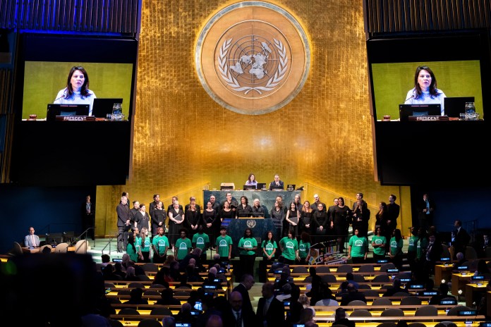 UN General Assembly During High-Level Week Delegates in the UN General Assembly hall during high-level week in New York.