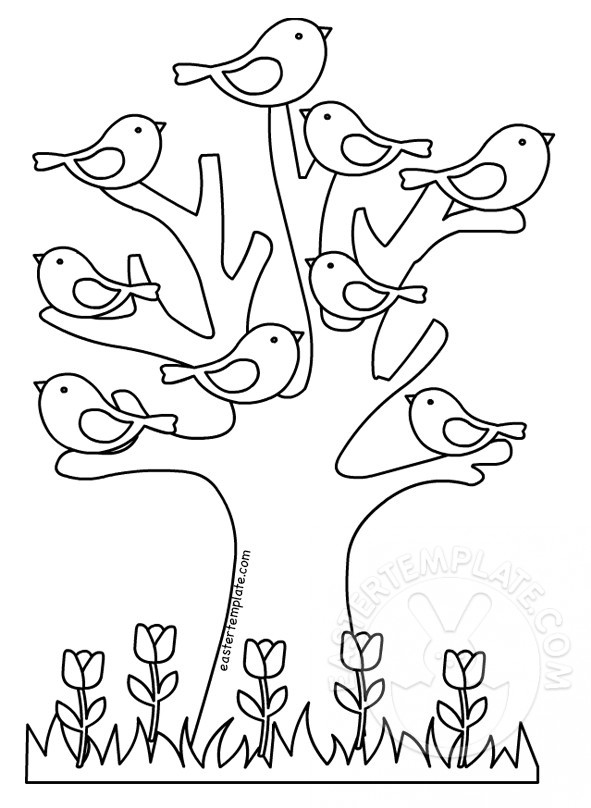 Fall's most common leaf colors are red, yellow, and orange. Spring Tree With Birds Vector Image Easter Template