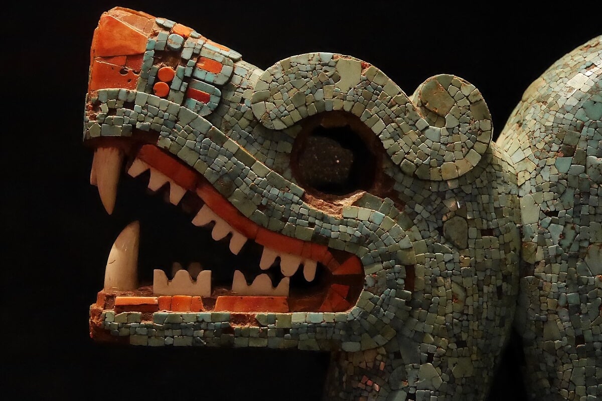 One of the heads of the Double Headed Serpent Aztec statue