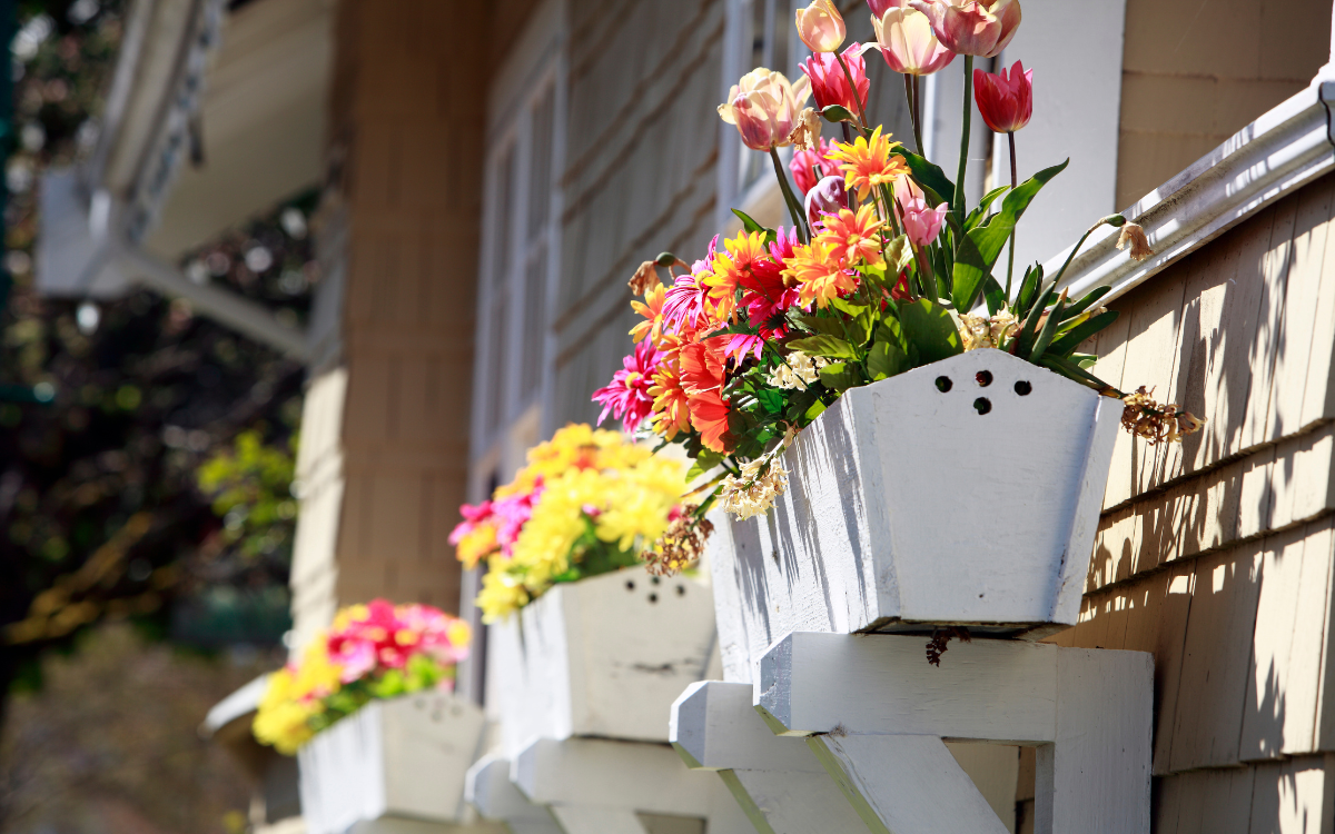 Outdoor flower beds underneath windows