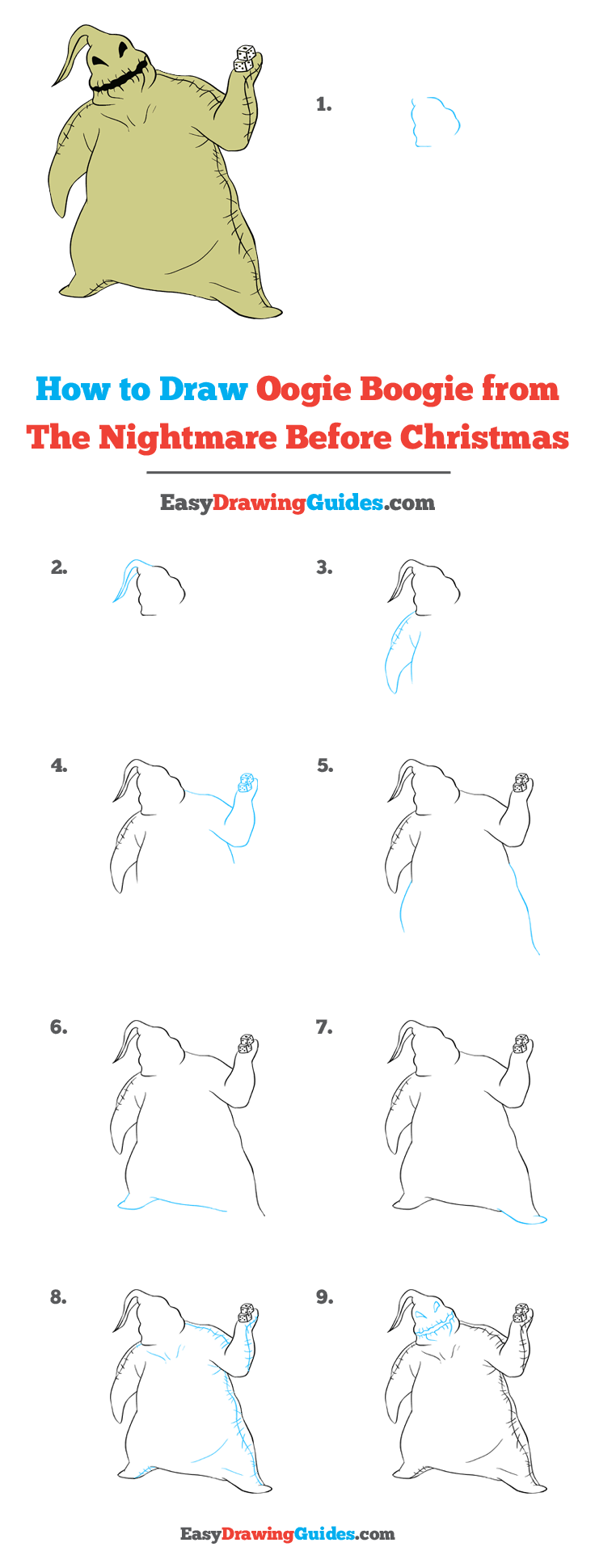 how to draw oogie boogie from the nightmare before christmas really easy drawing tutorial