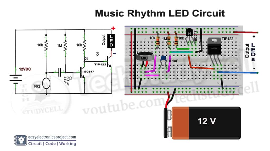Generally we use small voltage bulbs in the dancing bulbs. Music Rhythm LED Flashlight Circuit - Electronics Projects