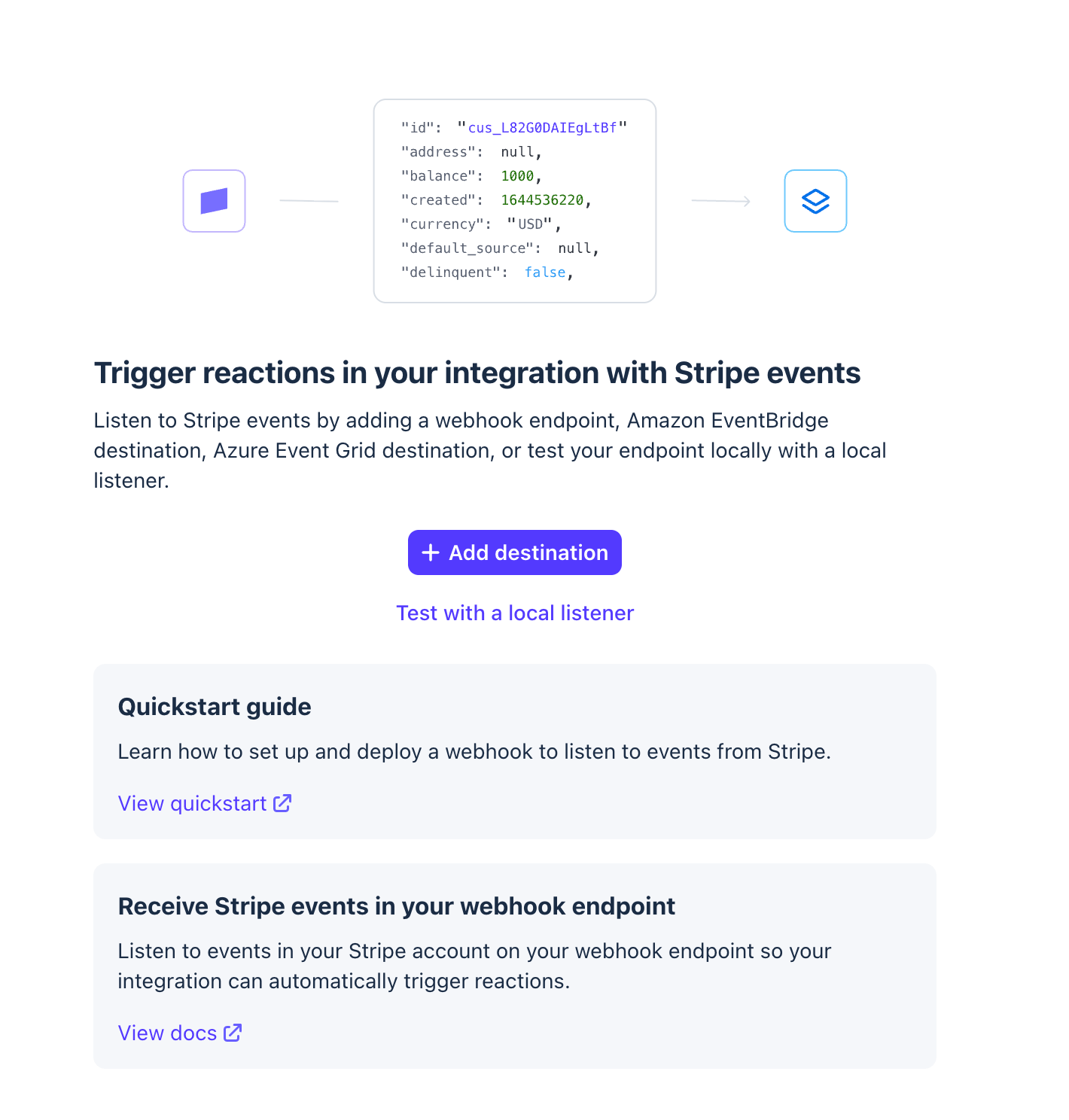 Stripe webhook setup: adding a destination