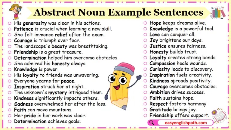 105 abstract nouns example sentences in english