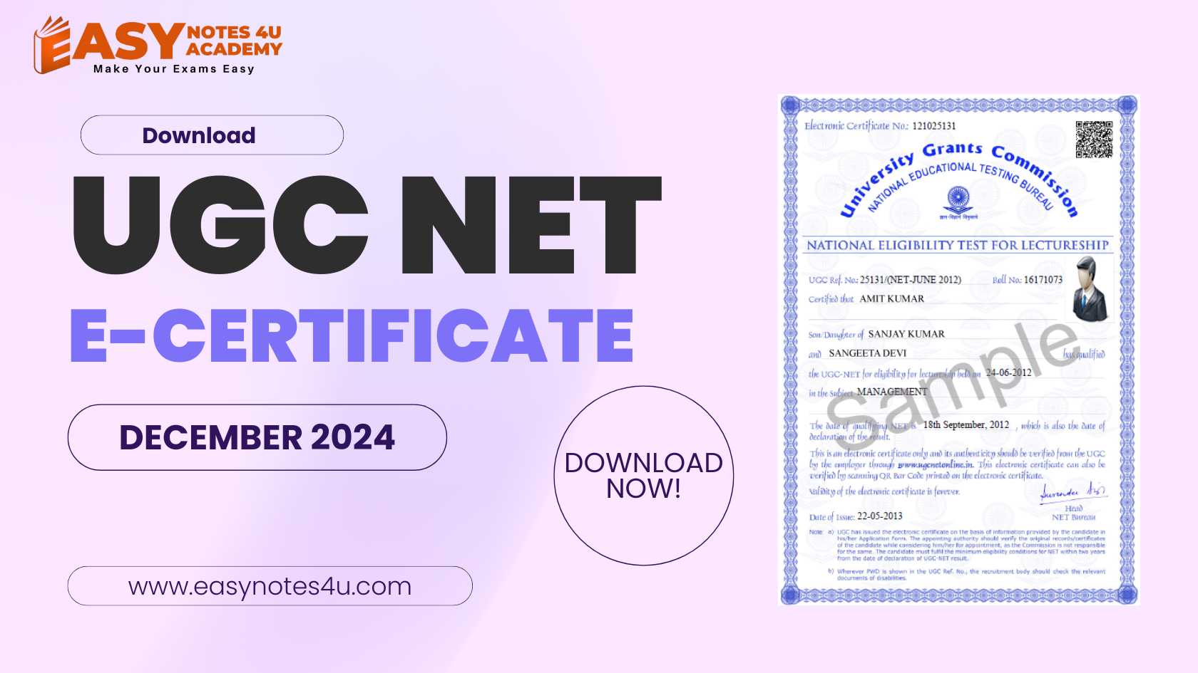 The UGC NET December 2024 exam has concluded successfully, and the National Testing Agency (NTA) has released the results. Candidates who qualified for the Assistant Professor and/or Junior Research Fellowship (JRF) are now eligible to download their e-certificates and JRF award letters online.
