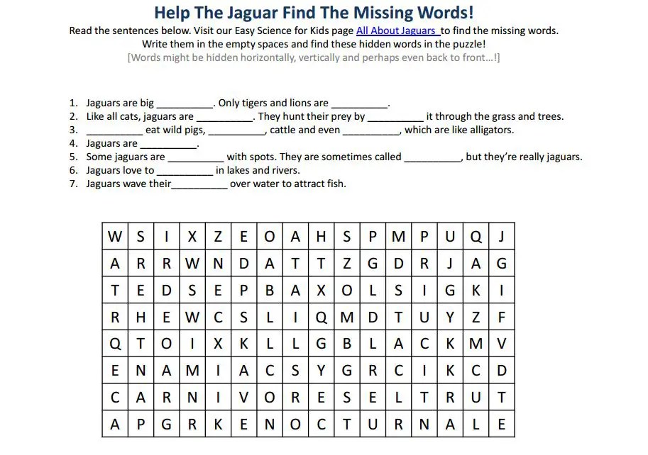 jaguars cats free science worksheet for educators easy science for kids
