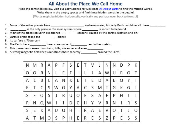 planet earth facts science worksheet image easy science for kids