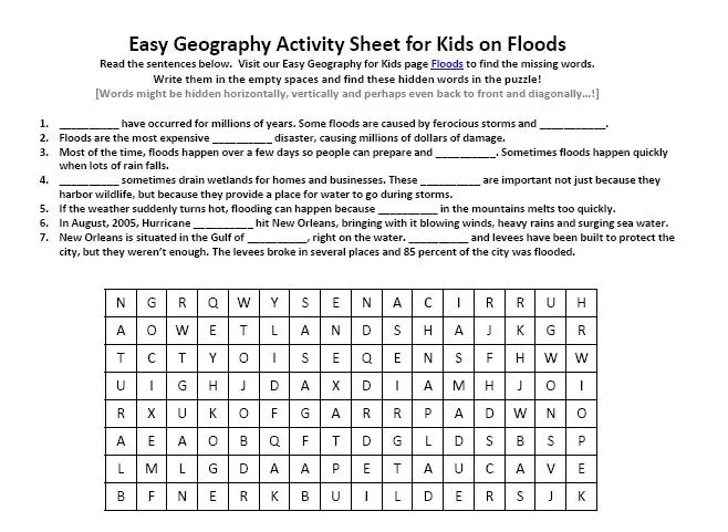 activity worksheet on floods kid worksheet