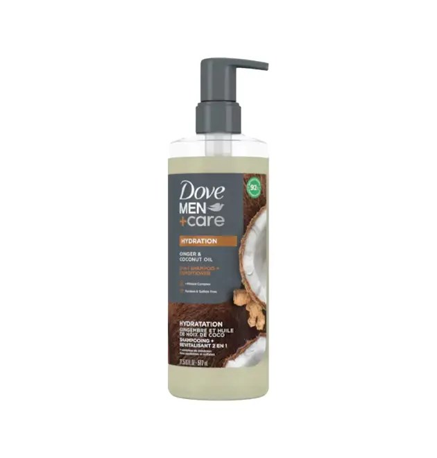 Dove Men+Care Ginger & Coconut Oil Hydration 2-in-1 Shampoo + Conditioner, 17.5 fl oz