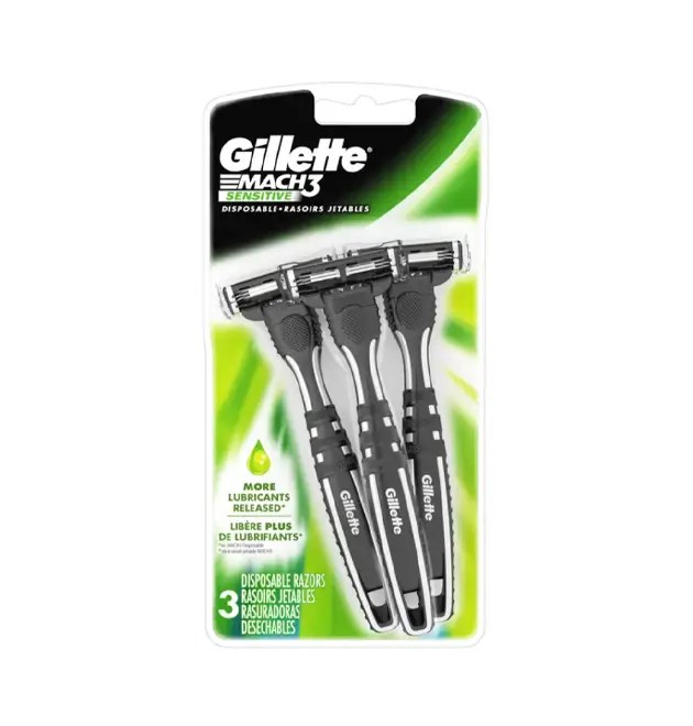 Gillette Mach3 Sensitive Men’s Disposable Razors – 3-Blade Razor with Pivoting Head