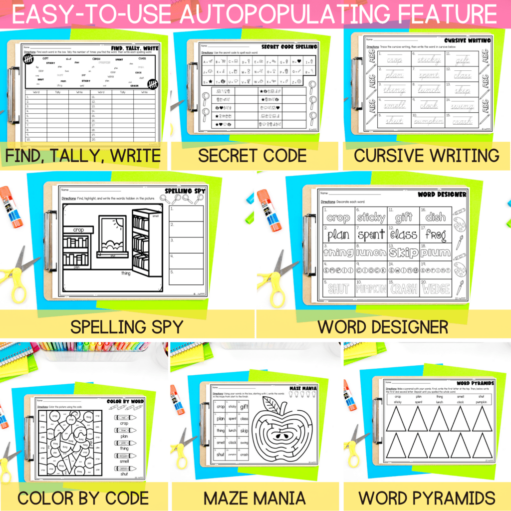 Editable spelling worksheets