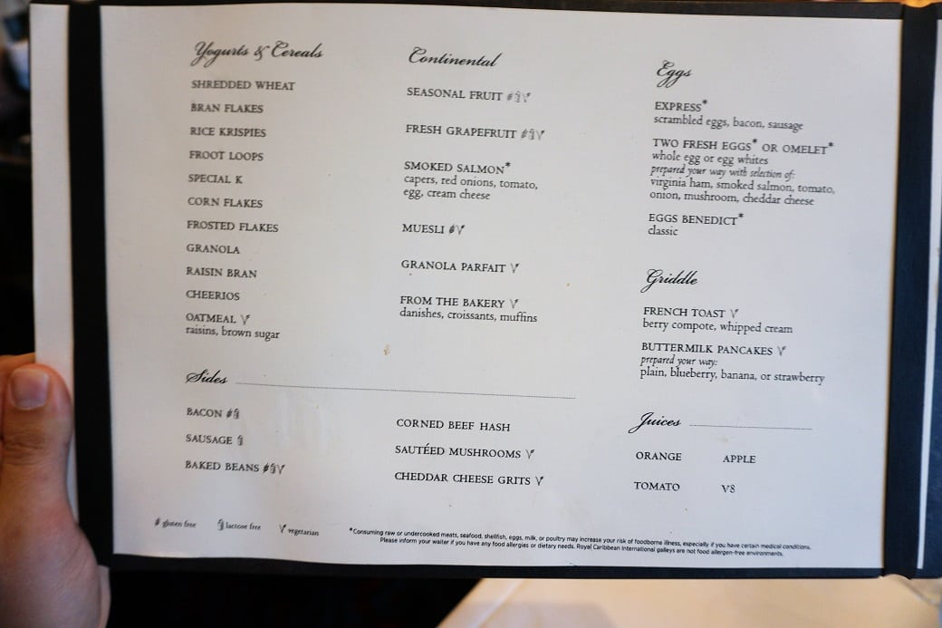 Spotted New Main Dining Room Menu On Royal Caribbean S