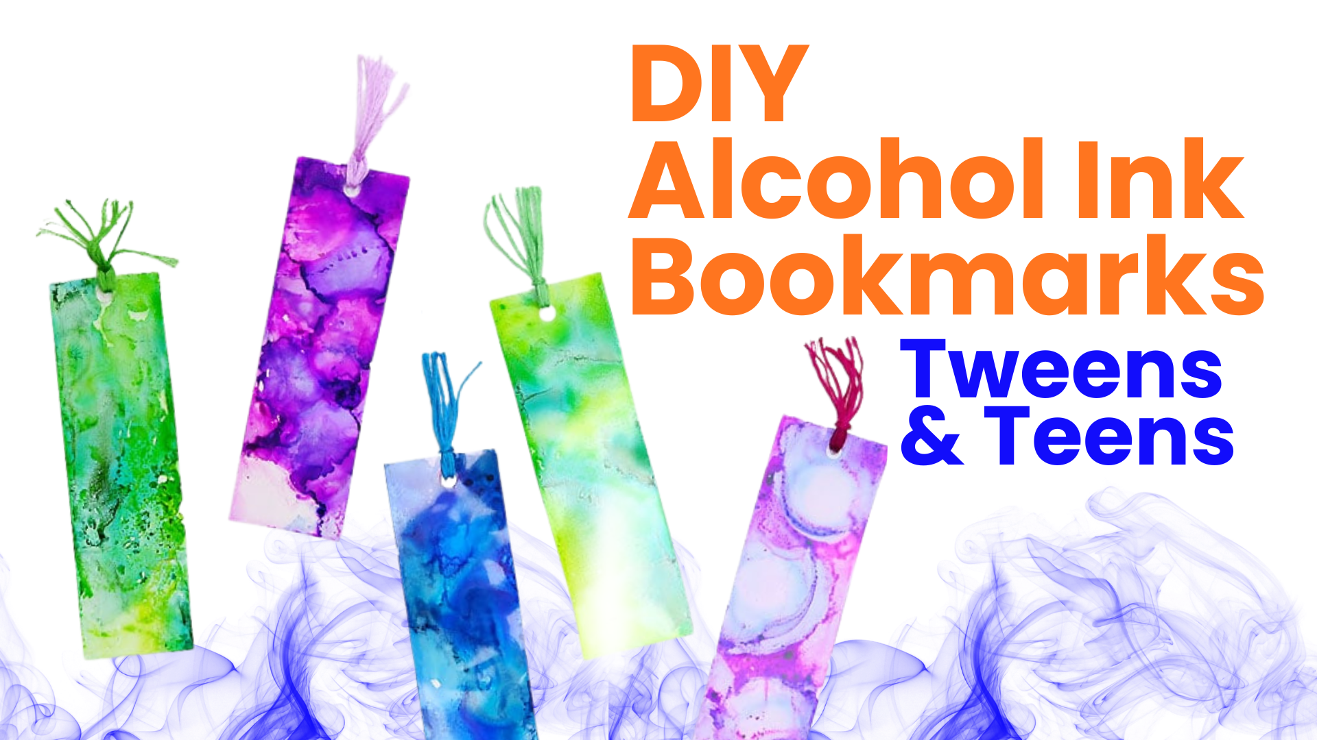 Tween and teen make an alcohol ink bookmark.