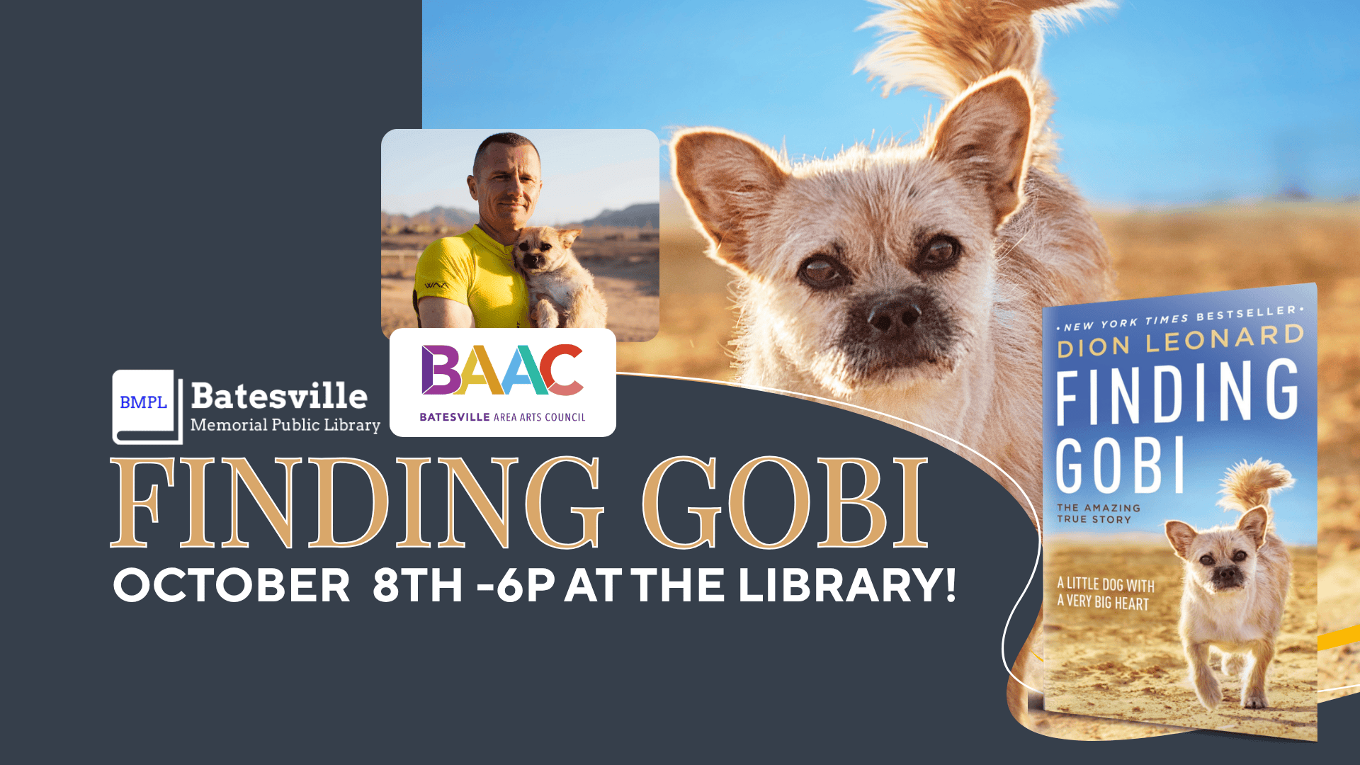 Finding Gobi Author talk on october 8 at 6pm.