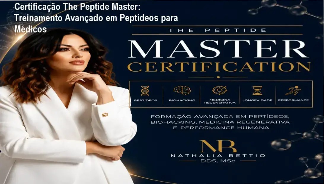 Página de inscrição do curso The Peptide Master Certification com certificados exibidos ao lado