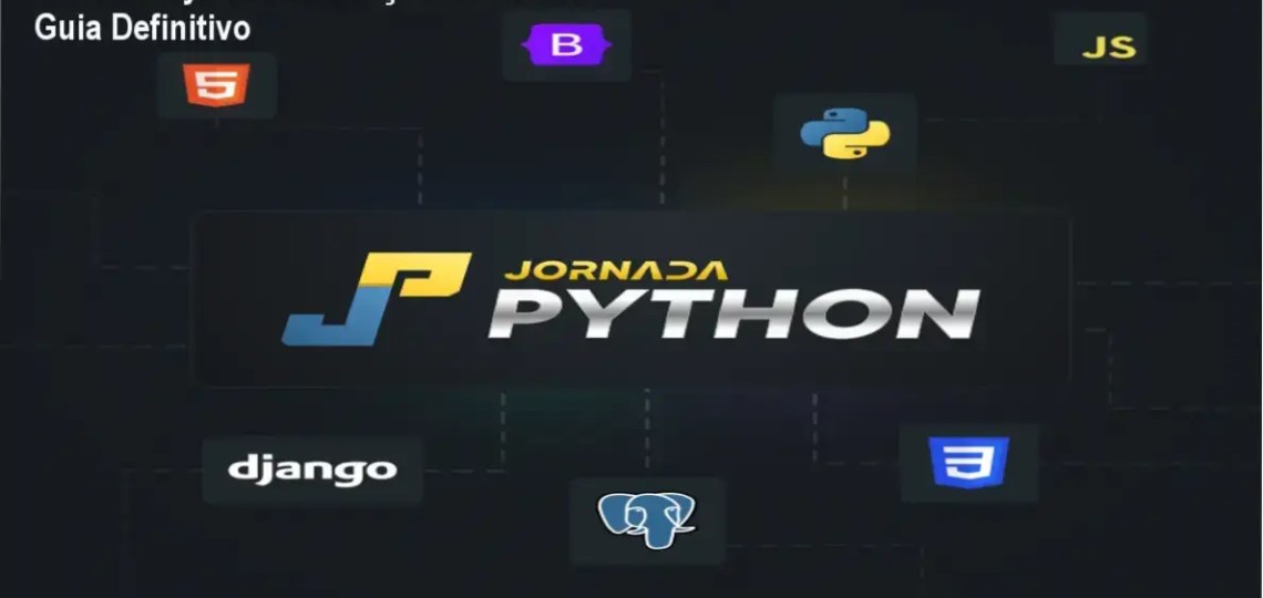 Jornada Python – Avaliação Técnica e Guia Definitivo 1 Capa do ebook Jornada Python mostrando módulos de Python, Django e projetos reais