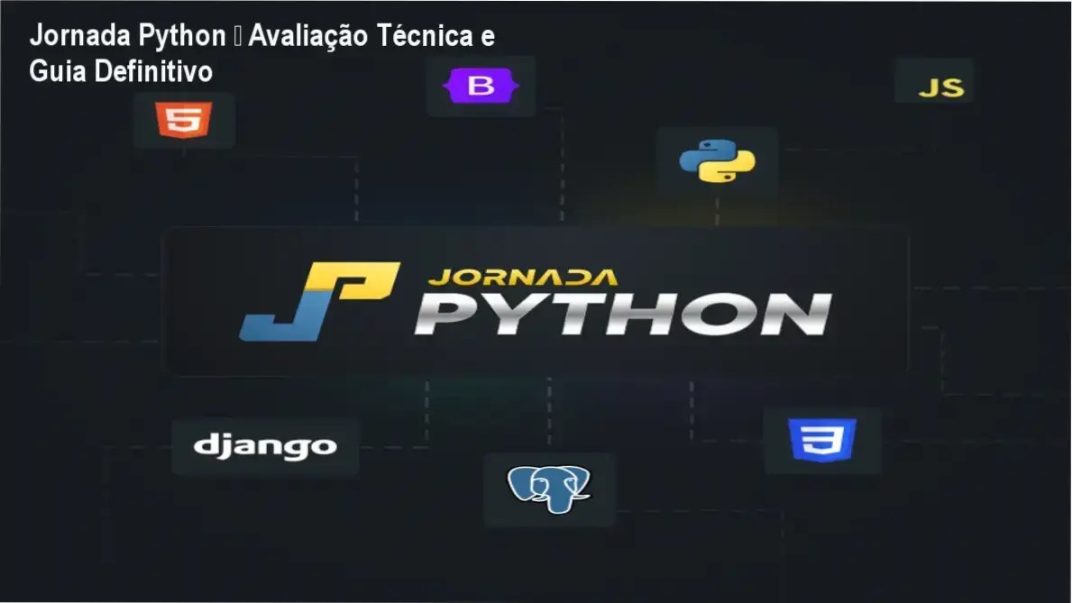 Jornada Python – Avaliação Técnica e Guia Definitivo 1 Capa do ebook Jornada Python mostrando módulos de Python, Django e projetos reais