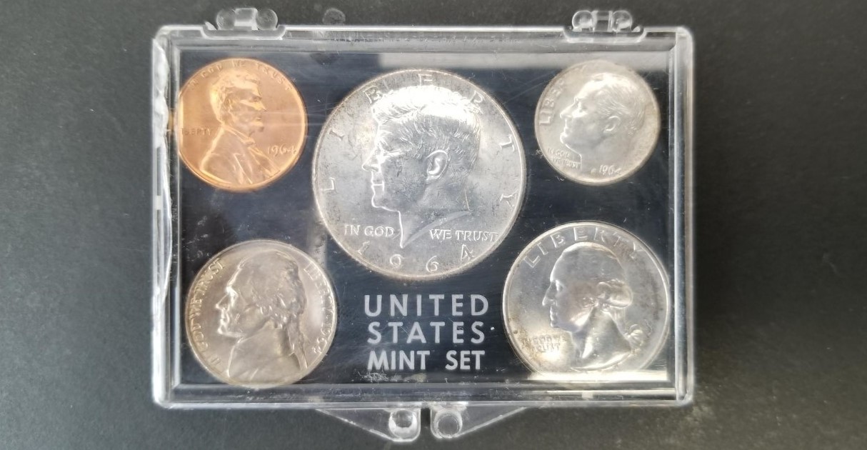1964 — United States Mint Set — Five Coins in Plastic Case — 1964
