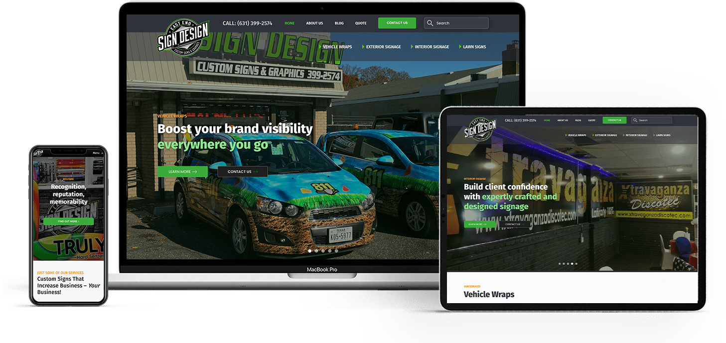 East End Sign Design website views on laptop, mobile, and tablet
