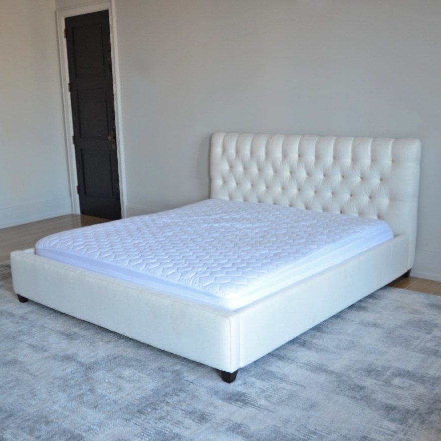 Contemporary button-tufted king size bed frame