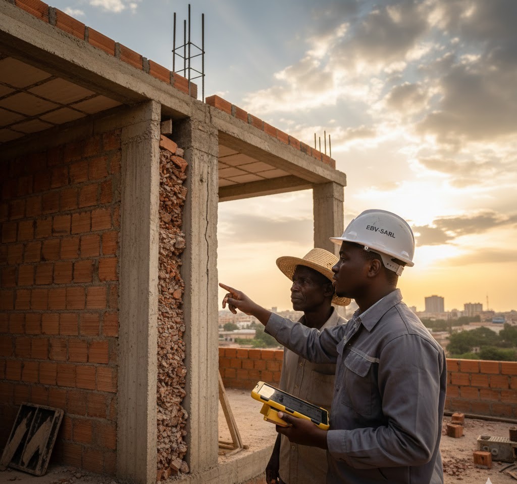 Expertise EBV-SARL sur chantier de construction R+2 au Mali