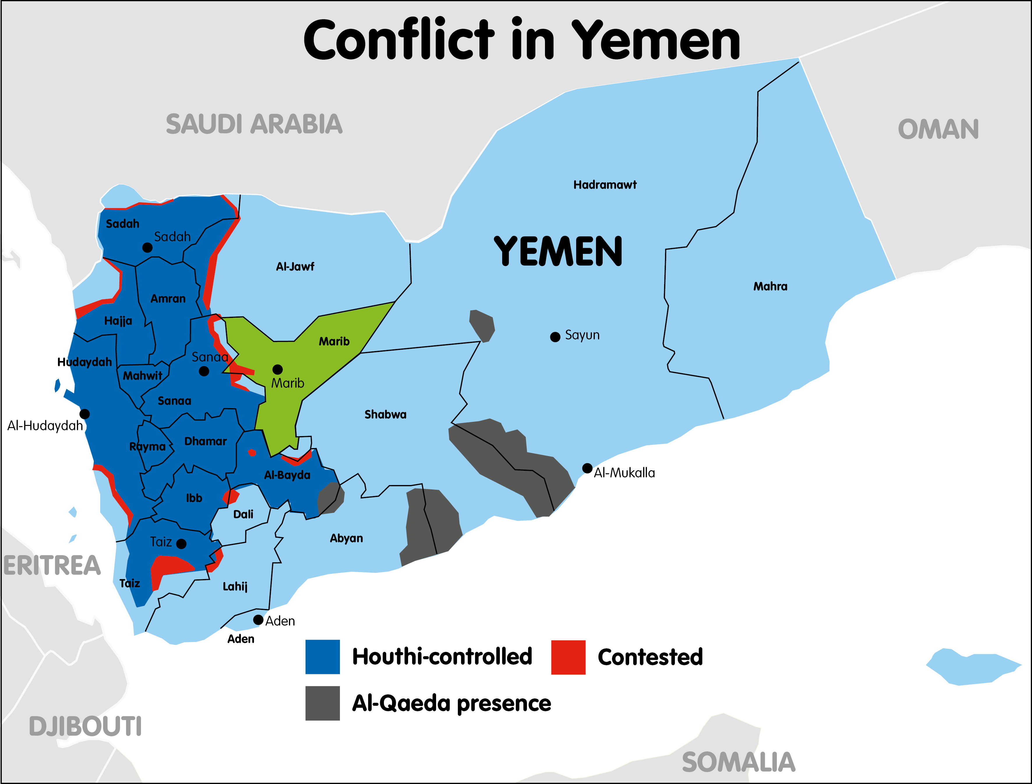 Yemen On World Map Yemen Areas Of Control 