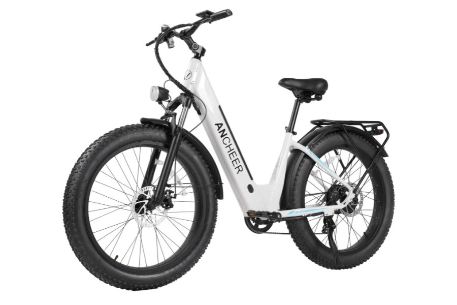 Ancheer RoverL - Stock Image - White Front Quarter View - eChargedBikes