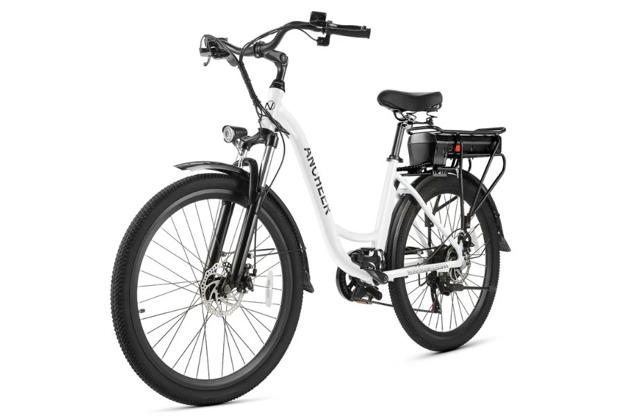 Ancheer Swan - Stock Image - White Front Quarter View - eChargedBikes