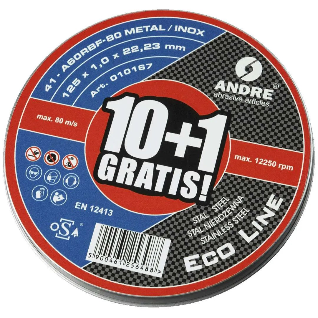 ANDRE TARCZA DO METALU 125 x 1,0mm METAL/INOX ECO LINE PUSZKA /10szt. +1 GRATIS (levertijd 8 werkdagen)